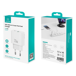 USAMS φορτιστής τοίχου CC317, USB & USB-C, 33W, GaN, λευκός | eLabstore.gr