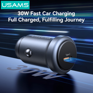 USAMS φορτιστής αυτοκινήτου CC321, USB-C, 30W, γκρι | Αξεσουάρ κινητών | elabstore.gr