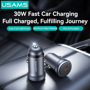 USAMS φορτιστής αυτοκινήτου CC321, USB-C, 30W, γκρι | eLabstore.gr