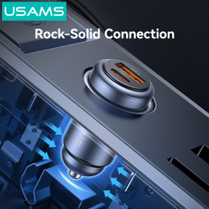 USAMS φορτιστής αυτοκινήτου CC322, USB & USB-C, 30W, γκρι | Αξεσουάρ κινητών | elabstore.gr