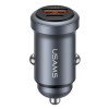 USAMS φορτιστής αυτοκινήτου CC322, USB & USB-C, 30W, γκρι | Αξεσουάρ κινητών | elabstore.gr
