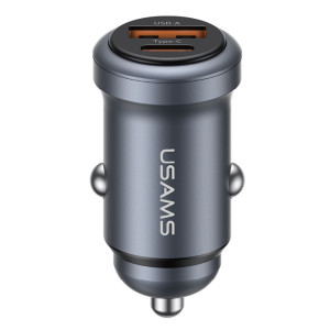 USAMS φορτιστής αυτοκινήτου CC322, USB & USB-C, 30W, γκρι | Αξεσουάρ κινητών | elabstore.gr