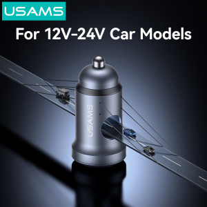 USAMS φορτιστής αυτοκινήτου CC322, USB & USB-C, 30W, γκρι | Αξεσουάρ κινητών | elabstore.gr