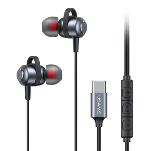 USAMS earphones με μικρόφωνο US-SJ758, USB-C σύνδεση, μεταλλικά, 1.2m, γκρι | Αξεσουάρ κινητών | elabstore.gr
