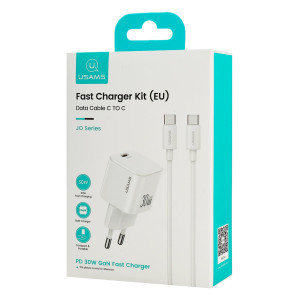 USAMS φορτιστής τοίχου CC262 με καλώδιο USB-C, 30W, GaN, λευκός | Αξεσουάρ κινητών | elabstore.gr
