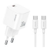 USAMS φορτιστής τοίχου CC262 με καλώδιο USB-C, 30W, GaN, λευκός | Αξεσουάρ κινητών | elabstore.gr