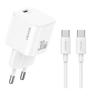 USAMS φορτιστής τοίχου CC262 με καλώδιο USB-C, 30W, GaN, λευκός | Αξεσουάρ κινητών | elabstore.gr