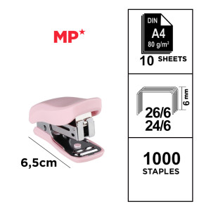 MP mini συρραπτικό PA636P με ανταλλακτικά, 24/6 - 26/6, 10 φύλλα, ροζ | Αναλώσιμα - Είδη Γραφείου | elabstore.gr