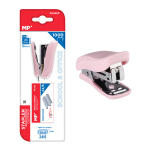 MP mini συρραπτικό PA636P με ανταλλακτικά, 24/6 - 26/6, 10 φύλλα, ροζ | Αναλώσιμα - Είδη Γραφείου | elabstore.gr