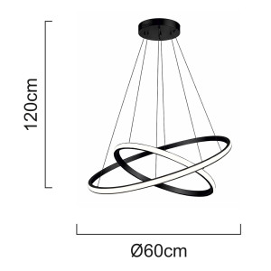 POWERTECH LED φωτιστικό οροφής PT-1527, 40W, 4000K, Φ60x120cm, μαύρο | Φωτισμός | elabstore.gr
