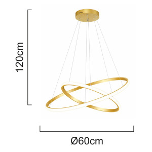 POWERTECH LED φωτιστικό οροφής PT-1528, 40W, 4000K, Φ60x120cm, χρυσό | Φωτισμός | elabstore.gr