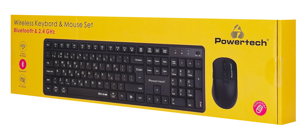 POWERTECH set ασύρματο ποντίκι & πληκτρολόγιο PT-1540, 2.4GHz & Bluetooth, αθόρυβο, μαύρο | eLabstore.gr POWERTECH set ασύρματο ποντίκι & πληκτρολόγιο PT-1540, 2.4GHz & Bluetooth, αθόρυβο, μαύρο | Συνοδευτικά PC | elabstore.gr