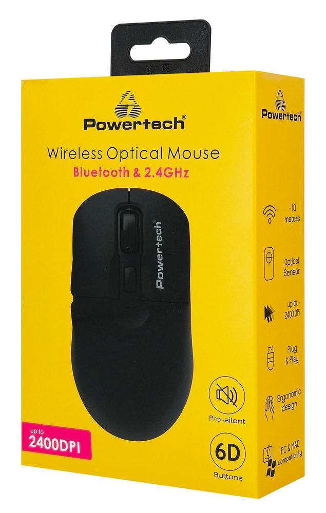 POWERTECH ασύρματο ποντίκι PT-1543, 2.4GHz & Bluetooth, έως 2400DPI, αθόρυβο, μαύρο | eLabstore.gr POWERTECH ασύρματο ποντίκι PT-1543, 2.4GHz & Bluetooth, έως 2400DPI, αθόρυβο, μαύρο | Συνοδευτικά PC | elabstore.gr