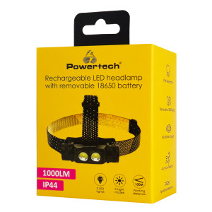 POWERTECH LED φακός κεφαλής PT-1549, επαναφορτιζόμενος, 1000lm, IP44, μαύρος | Φωτισμός | elabstore.gr
