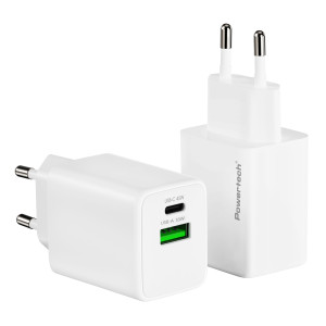POWERTECH φορτιστής τοίχου PT-1551, USB/USB-C, 45W, GaN, AVS, λευκός | Αξεσουάρ κινητών | elabstore.gr