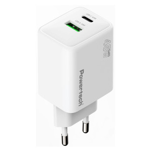 POWERTECH φορτιστής τοίχου PT-1551, USB/USB-C, 45W, GaN, AVS, λευκός | Αξεσουάρ κινητών | elabstore.gr