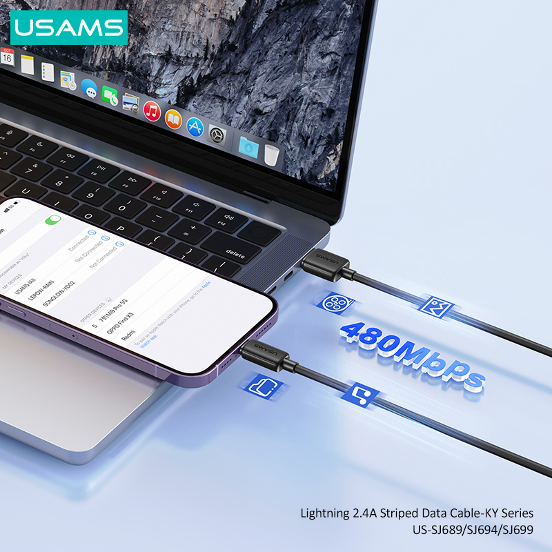 USAMS καλώδιο Lightning σε USB US-SJ694, 2.4A, 480Mbps, 2m, μαύρο | eLabstore.gr USAMS καλώδιο Lightning σε USB US-SJ694, 2.4A, 480Mbps, 2m, μαύρο | Καλώδια - Αντάπτορες | elabstore.gr