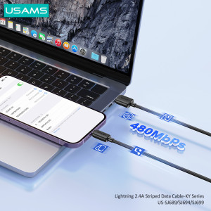 USAMS καλώδιο Lightning σε USB US-SJ694, 2.4A, 480Mbps, 2m, λευκό | Καλώδια - Αντάπτορες | elabstore.gr