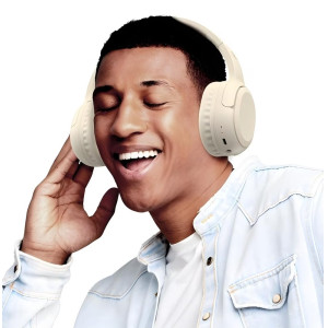 USAMS headphones YG23, ασύρματα & ενσύρματα, Φ40mm, 300mAh, μπεζ | Αξεσουάρ κινητών | elabstore.gr