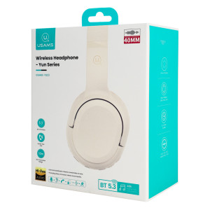 USAMS headphones YG23, ασύρματα & ενσύρματα, Φ40mm, 300mAh, μπεζ | eLabstore.gr