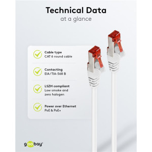 GOOBAY καλώδιο δικτύου 93508, CAT 6 S/FTP, copper, 250MHz, 30m, λευκό | Καλώδια - Αντάπτορες | elabstore.gr