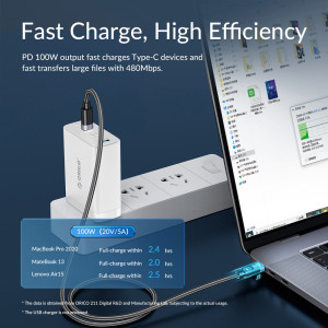 ORICO καλώδιο USB-C C2CZ, 100W, 480Mbps, 1m, μαύρο | Καλώδια - Αντάπτορες | elabstore.gr