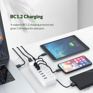 ORICO USB hub CT2U3-7AB με διακόπτες, 7x θυρών, USB 3.0, 5Gbps, USB σύνδεση, μαύρο | Συνοδευτικά PC | elabstore.gr