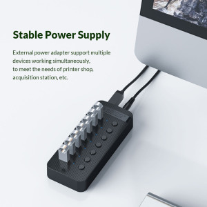 ORICO USB hub CT2U3-7AB με διακόπτες, 7x θυρών, USB 3.0, 5Gbps, USB σύνδεση, μαύρο | Συνοδευτικά PC | elabstore.gr