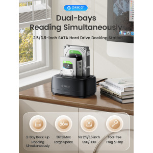 ORICO docking station για 2.5" ή 3.5" SATA HDD/SSD DD28U3-C, 2 θέσεων, 5Gbps, clone function, μαύρο | Συνοδευτικά PC | elabstore.gr