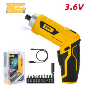 DELI κατσαβίδι μπαταρίας με μύτες DL-DP04-E2B1, LED φακός, 1500mAh | Εργαλεία | elabstore.gr