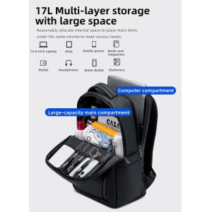 GOLDEN WOLF τσάντα πλάτης GB00731 με θήκη laptop 15.6", 17L, μαύρη | Προσωπική Φροντίδα | elabstore.gr