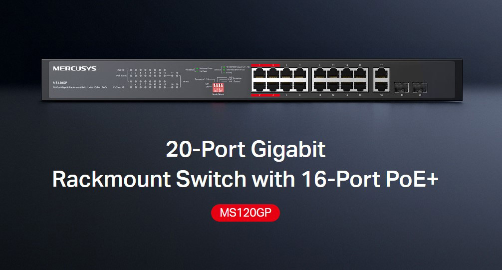 MERCUSYS rackmount switch MS120GP, 20x Gigabit θύρες, PoE+, V1.0 | eLabstore.gr MERCUSYS rackmount switch MS120GP, 20x Gigabit θύρες, PoE+, V1.0 | Δικτυακά | elabstore.gr