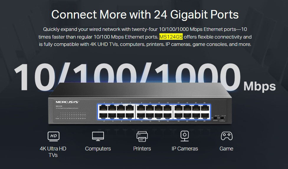 MERCUSYS desktop/rackmount switch MS124GS, 24x Gigabit θύρες, V1.0 | eLabstore.gr MERCUSYS desktop/rackmount switch MS124GS, 24x Gigabit θύρες, V1.0 | Δικτυακά | elabstore.gr