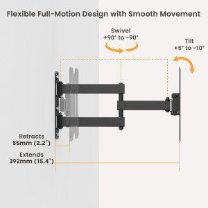 POWERTECH επιτοίχια βάση τηλεόρασης PT-1556, 23-43", έως 30kg, full motion | Εικόνα & Ήχος | elabstore.gr