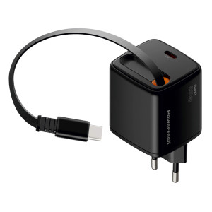 POWERTECH φορτιστής τοίχου PT-1572 με πτυσσόμενο καλώδιο, USB-C, 45W, GaN, μαύρος | Αξεσουάρ κινητών | elabstore.gr