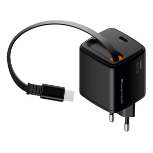 POWERTECH φορτιστής τοίχου PT-1573 με πτυσσόμενο καλώδιο, USB-C, 65W, GaN, μαύρος | Αξεσουάρ κινητών | elabstore.gr