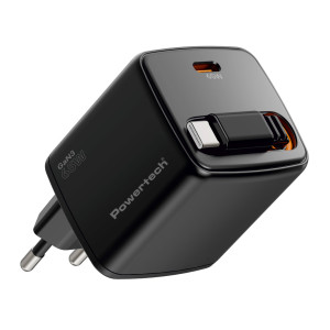 POWERTECH φορτιστής τοίχου PT-1573 με πτυσσόμενο καλώδιο, USB-C, 65W, GaN, μαύρος | Αξεσουάρ κινητών | elabstore.gr