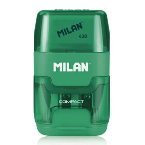 MILAN ξύστρα μολυβιών με κάδο & γόμα 1204703116, πράσινη | Αναλώσιμα - Είδη Γραφείου | elabstore.gr