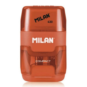 MILAN ξύστρα μολυβιών με κάδο & γόμα 1204703116, πορτοκαλί | Αναλώσιμα - Είδη Γραφείου | elabstore.gr