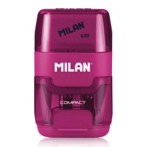 MILAN ξύστρα μολυβιών με κάδο & γόμα 1204703116, ροζ | Αναλώσιμα - Είδη Γραφείου | elabstore.gr