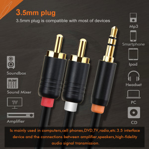 CABLETIME καλώδιο ήχου 3.5mm σε 2x RCA CT-AV314-P12G, 0.5m, μαύρο | Καλώδια - Αντάπτορες | elabstore.gr