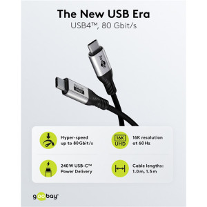 GOOBAY καλώδιο USB-C 74776, USB4, 240W, 80Gbps, 16K/60Hz, 1.5m, μαύρο | Καλώδια - Αντάπτορες | elabstore.gr