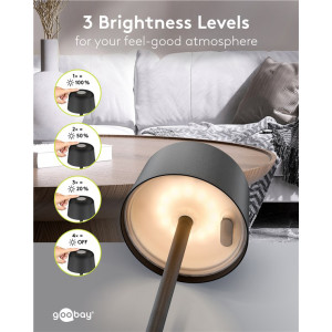 GOOBAY επιτραπέζιο φωτιστικό 77675, 3000K, dimmable, επαναφορτιζόμενο, μαύρο | Φωτισμός | elabstore.gr
