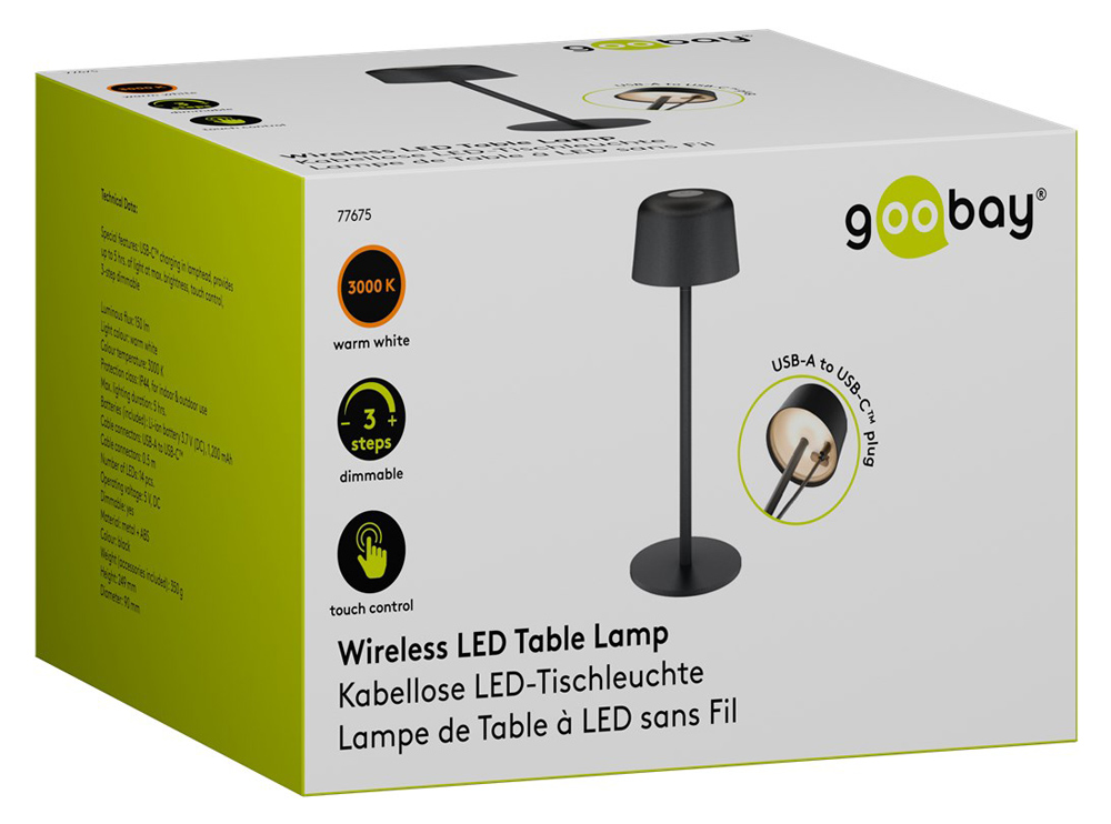 GOOBAY επιτραπέζιο φωτιστικό 77675, 3000K, dimmable, επαναφορτιζόμενο, μαύρο | eLabstore.gr GOOBAY επιτραπέζιο φωτιστικό 77675, 3000K, dimmable, επαναφορτιζόμενο, μαύρο | Φωτισμός | elabstore.gr