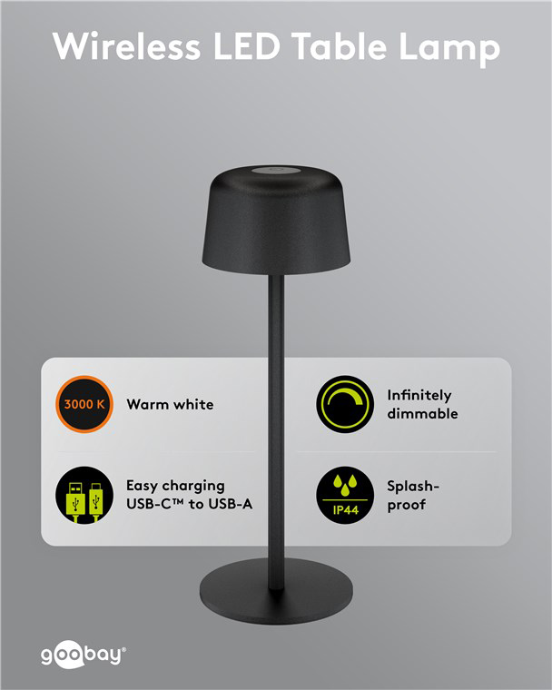 GOOBAY επιτραπέζιο φωτιστικό 77675, 3000K, dimmable, επαναφορτιζόμενο, μαύρο | eLabstore.gr GOOBAY επιτραπέζιο φωτιστικό 77675, 3000K, dimmable, επαναφορτιζόμενο, μαύρο - Image 6