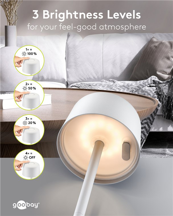 GOOBAY επιτραπέζιο φωτιστικό 77676, 3000K, dimmable, επαναφορτιζόμενο, λευκό | eLabstore.gr GOOBAY επιτραπέζιο φωτιστικό 77676, 3000K, dimmable, επαναφορτιζόμενο, λευκό | Φωτισμός | elabstore.gr