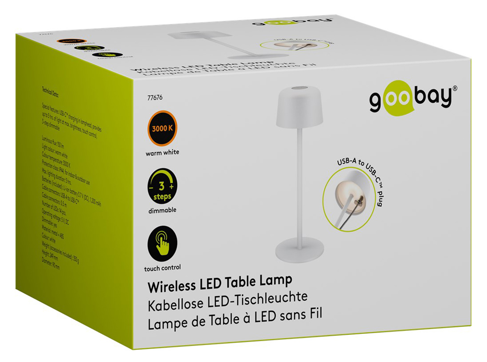 GOOBAY επιτραπέζιο φωτιστικό 77676, 3000K, dimmable, επαναφορτιζόμενο, λευκό | eLabstore.gr GOOBAY επιτραπέζιο φωτιστικό 77676, 3000K, dimmable, επαναφορτιζόμενο, λευκό | Φωτισμός | elabstore.gr