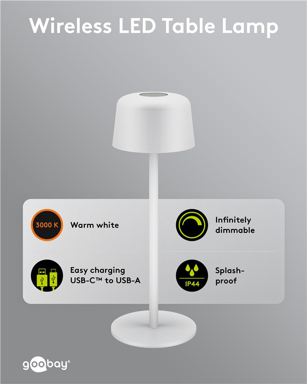 GOOBAY επιτραπέζιο φωτιστικό 77676, 3000K, dimmable, επαναφορτιζόμενο, λευκό | eLabstore.gr GOOBAY επιτραπέζιο φωτιστικό 77676, 3000K, dimmable, επαναφορτιζόμενο, λευκό - Image 6