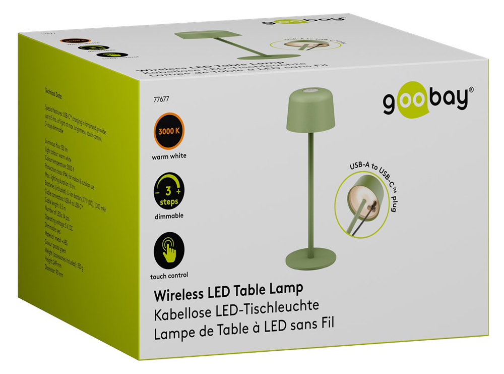 GOOBAY επιτραπέζιο φωτιστικό 77677, 3000K, dimmable, επαναφορτιζόμενο, πράσινο | eLabstore.gr GOOBAY επιτραπέζιο φωτιστικό 77677, 3000K, dimmable, επαναφορτιζόμενο, πράσινο | Φωτισμός | elabstore.gr