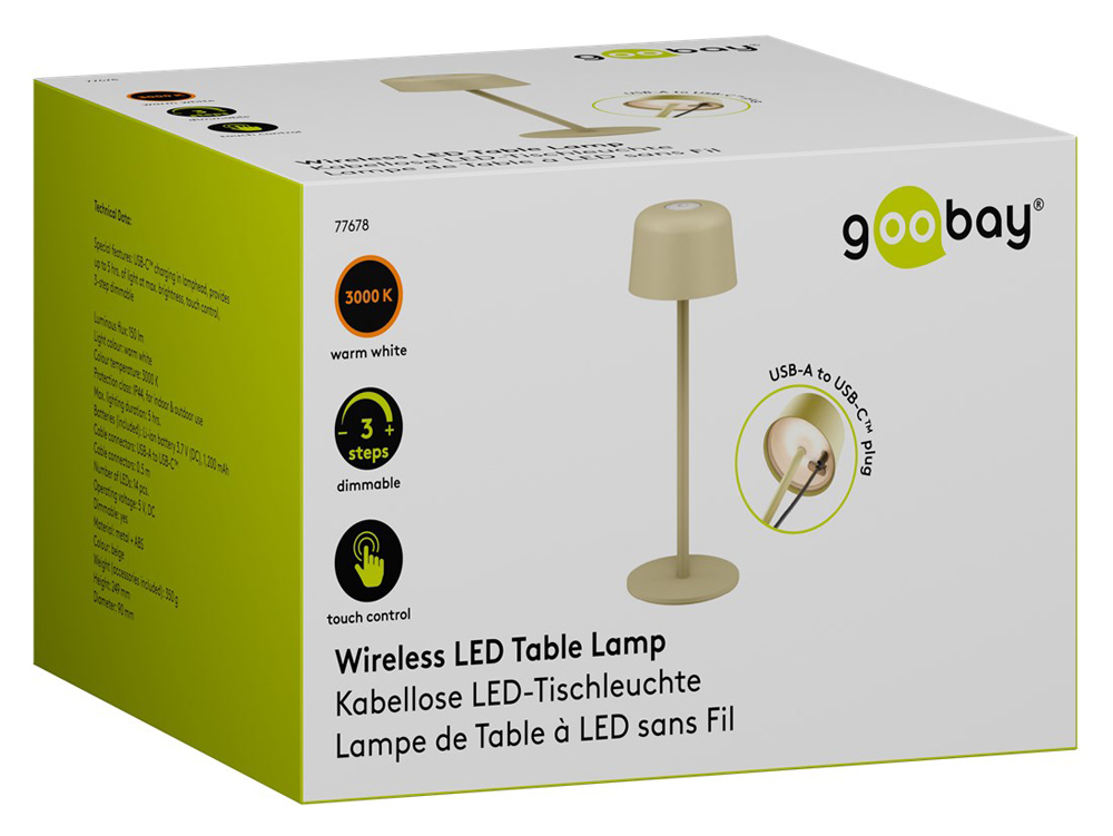 GOOBAY επιτραπέζιο φωτιστικό 77678, 3000K, dimmable, επαναφορτιζόμενο, μπεζ | eLabstore.gr GOOBAY επιτραπέζιο φωτιστικό 77678, 3000K, dimmable, επαναφορτιζόμενο, μπεζ | Φωτισμός | elabstore.gr